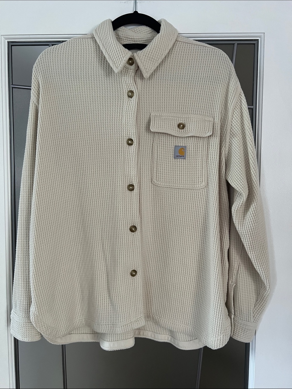 Carhartt Women's Oversized-Fit Heavyweight Waffle Knit Shirt oat milk small